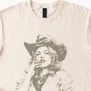 Cowboy Portrait Graphic Tee Vintage Halftone Western Style